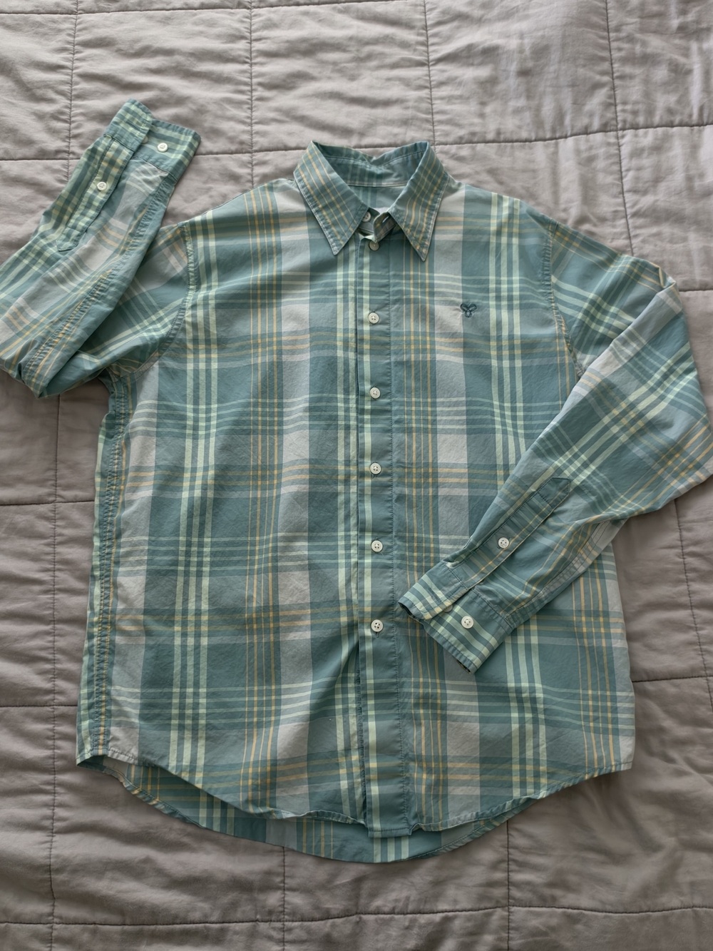 TNA Women's Green Plaid Button-Down Shirt